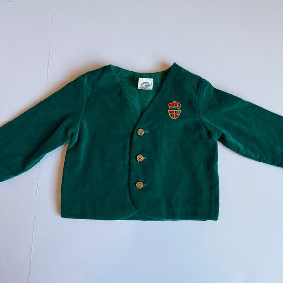 Vintage Baby Suspender Short Set Green Velour 6-9m - Picture 2 of 16